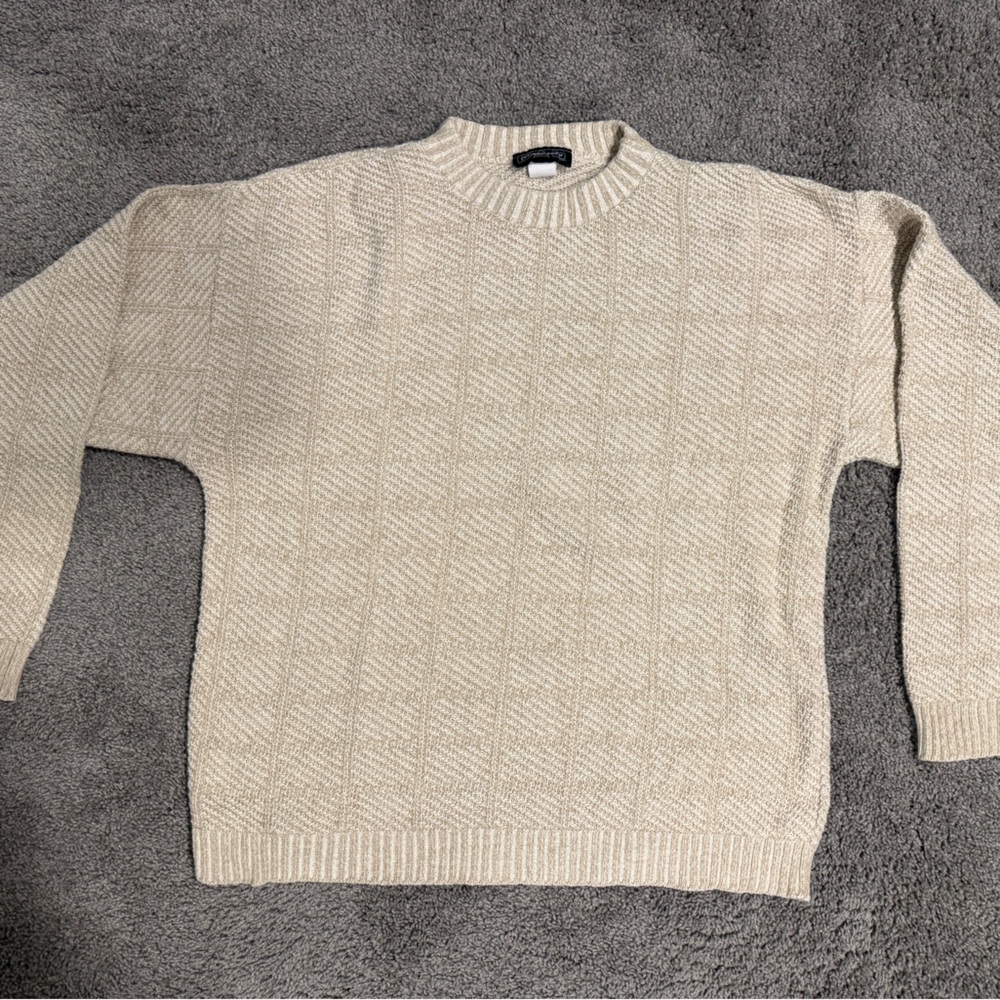 Vintage Chunky Knit Sweater Mens Large Cream Cotton Oversized Pullover